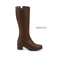 Gönderi(R) Gönderi R Kadın Koyu Kahve Floter Fermuarlı Kalın Topuklu Hakiki Deri Çizme Gkzc13446529 Koyu Kahverengi