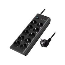 10 Lu Akım Korumalı Priz 3680w 3 Usb-a + 1 Usb-c Girişli Çoklu Grup Priz Anahtarlı 2 Metre Uzatma Kablosu Çocuk Korumalı Çoklu Priz Siyah