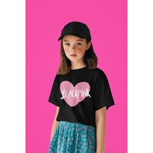 Sevbano Blackpink Kalp Temalı Baskılı Unisex Müzik Grubu Çocuk Tişört 1- Siyah