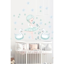 Mint Yeşili Sim Perisi Ve Kuğular Duvar Sticker Seti