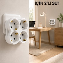 2 Li Set Kablosuz 4 Lü Priz Çoklayıcı Direkt Duvar Prizine Takılan Adaptör Diğer
