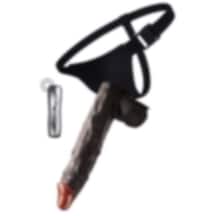 Erofoni Ultra Süper Realistik Titreşimli 19 CM Belden Bağlamalı Zenci Siyah Strapon Takma Vibratör Penis