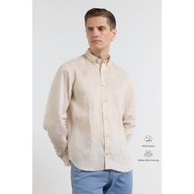 İmza Bej Keten Düğmeli Yaka Uzun Kol Cepsiz Slim Fit Keten Gömlek 1004260161 L İmza Bej Keten Düğmeli Yaka Uzun Kol Cepsiz Slim Fit Keten Gömlek 1004260161 L