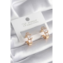 Ezoconcept Pirinç Gold Renk Kare Zirkon Taşlı Kadın Küpe Çok Renkli