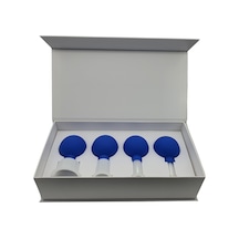 Silikon Vakumlu Yeşim Taş Jade Yüz Masaj Kupası 4 Lü Set Mavi Renk Açık Bej