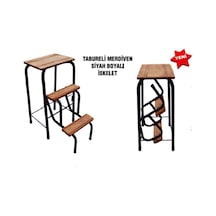 Cevahir Katlanır Merdiven Tabure Siyah Boyalı Ceviz Renk...