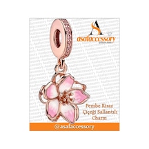 Pembe Kiraz Çiçeği Sallantılı Charm Asafaccessory Gümüş