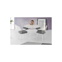 Erezogullari_Mobilya Modern Mermer Desen Yuvarlak Mutfak Masası Ve 4 Adet Sandalye