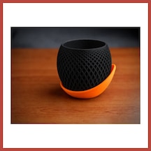 Bezos 3d Baskı Küre Saksı - Kafes Dokulu İki Parçalı Dekoratif Saksı - Siyah-turuncu Erdotıca Standart