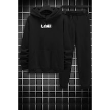 Uyguntarz Unisex Floki Baskılı Eşofman Takımı Siyah