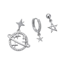 Çelik 3 Lü Küpe Set Zirkon Taşlı Gezegen Yıldız Figürlü Gümüş Renk