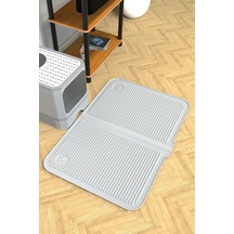 Silikon Mama Ve Kum Matı Havuzlu Yıkanabilir Kedi Tuvaleti Önü Kedi Kumu Paspası Büyük Boy 40x60, Gri