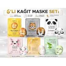 6 Lı Kağıt Yüz Maskesi Seti Kolajen, Laktik Asit, Aloe Vera, Ceramide İçeren Yoğun Nemlendirici, Leke Karşıtı, Cilt To
