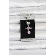 316l Cerrahi Çelik Pembe Zirkon Taşlı Kanat Model Göbek Piercing Çok Renkli