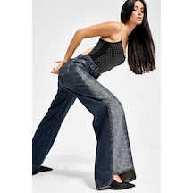 Itsbasic Kadın T.kot Rengi 2w49 Parlak Taş Detaylı Wide Leg Fit Tasarım Denim Jean Kırmızı