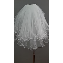 Suzanna Moda 60x50 Çift Kat Kabarık Dalgalı Bukleli Şeritli Taraklı Hayal Tül Duvak Beyaz