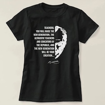 Freedom Storee 24 Kasım Öğretmenler Günü Temalı Baskılı Bisiklet Yaka T-shirt - Siyah Çok Renkli
