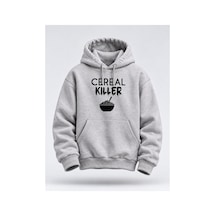 North Whiskers Cereal Killer Baskılı Hoodie - Unisex Kapüşonlu Sweatshirt Gri - 927973809 Gri - 927973809 Gri