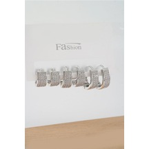 Kadın Vip Seri Zirkon Taşlı 3 Boy 6'lı Küpe Seti-5473 Gümüş Kadın Vip Seri Zirkon Taşlı 3 Boy 6'lı Küpe Seti-5473 Gümüş