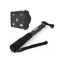 Aksiyon Kameraları 1/4 Vida Uyumlu Uzaktan Kumandalı Rf Remote Control Kademeli Monopod Selfie Çubuğu Siyah