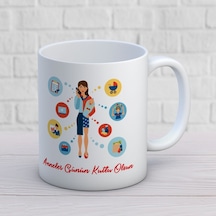 Anneler Günün Kutlu Olsun Yazılı Hediyelik Kupa Anneler Günü Tasarımlı Baskılı Kupa Bardak Beyaz
