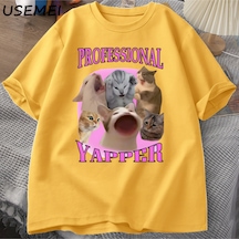 Flood Of Style Professional Yapper Cat Graphic T Shirts Women Men Cotton Short Sleeve T-shirts Casual O Neck Sarı