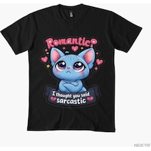 Flood Of Style Romantik Ama Alaycı Kedi T-shirt Erkekler Kadınlar Için % 100% Pamuk T Shirt Kısa Kollu Üstle Siyah