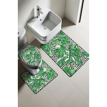 Modern Desenli Dijital Baskı 3 Lü Banyo Paspas Takımı Yıkanabilir Kaymaz Tabanlı Klozet Takımı Klz0051 Renkli