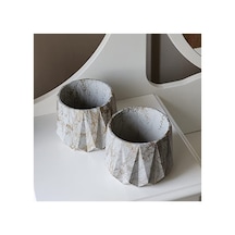 Orta Boy İkili Set, El Yapımı Dekoratif Beton Saksı