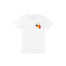Belçika Haritalı ve Bayraklı Cep Logo Tasarımlı Beyaz Tişört