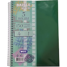 Orta Boy 4+1 Ayraçlı Defter 5 Konulu 150 Yaprak 1 Adet 4 Kareli 1 Çizgili Spralli Plastik Kapak Seperatörlü 18x25 Cm Yeşil