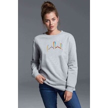 Silhouette Mosque Baskılı Gri Kadın Sweatshirt (528356150)