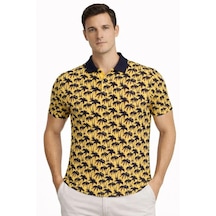 Modi Erkek Pike Kumaş Polo Yaka Palmiye Desenli Tişört Kısa Kol Yazlık T-shirt - Sarı Açık Sarı