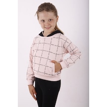 Toontoy Kız Çocuk Positive Baskılı Crop Sweatshirt Pudra