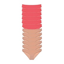 12 Adet Süper Eko Set Likralı Kadın Slip Külot Fuşya Ten Standart