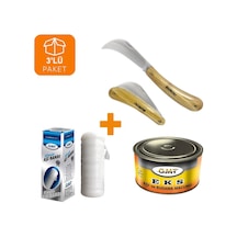 Burcu Aşı Kamp Bıçağı 19 CM + Aşı Macunu + Aşı Bandı (3'lü Paket) Kahverengi - Gümüş