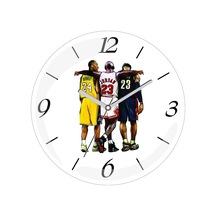 Jordan Kobe Ve Lebron Çap 30cm Sessiz Akar Bombeli Gerçek Cam Duvar Saati Çok Renkli