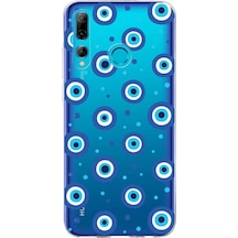 Huawei P Smart Plus 2019 İle Uyumlu 1mm Slim Fit Nazar Boncuğu 1 Baskılı Şeffaf Kılıf Şeffaf