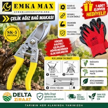Emka Max Çelik Ağız Bağ Makası Sk-5 Profesyonel Budama Makası 1 Adet Eldiven
