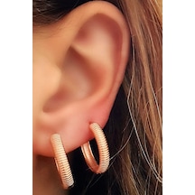 Altın Işçiliğinde Gümüş Rose Burgu Halka Küpe 1.5 Cm Çap