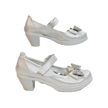 Fiyra 9051 Beyaz Kurdaleli Cırtlı Bantlı Kız Çocuk Topuklu Ayakkabı Beyaz