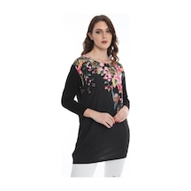 Ella Camelia Kadın Çiçek Desenli Uzun Bluz 5010069 Siyah
