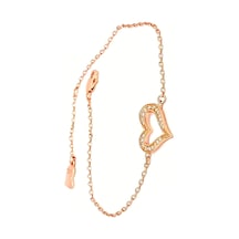 Kalp Figurlu Swarovski Tasli Gumus Rose Bileklik