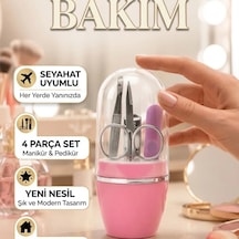 4 Parça Pembe Manikür Ve Pedikür Tırnak Bakım Seti Taşınabilir Kapsüllü Tasarım