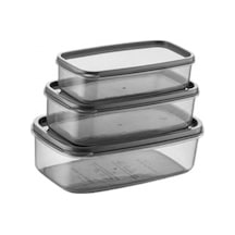 Oval 3 Parça Hava Almaz Sızdırmaz Saklama Kabı Seti Füme 300/500/800 Ml