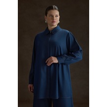 Aker İndigo Denim Görünümlü Viscon Tunik İndigo İndigo