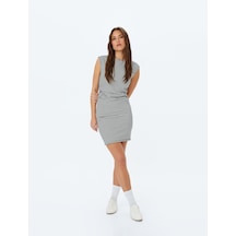 Koton Slim Fit Yuvarlak Yaka Kolsuz Drape Detaylı Mini Çizgili Kalem Elbise Siyah Çizgili 5sak80052ek Siyah