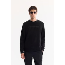 Avva Erkek Siyah Bisiklet Yaka Soft Touch Baskılı Polar Regular Fit Sweatshirt A52y1269