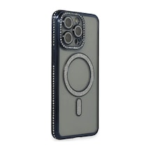Apple iPhone Uyumlu  15 Pro Uyumlu Kılıf Joke Simli Magneticsafe Kılıf - Lacivert