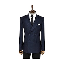 Wessi Kazayağı Desenli Lacivert Erkek Kruvaze Ceket - Wessi Lacivert